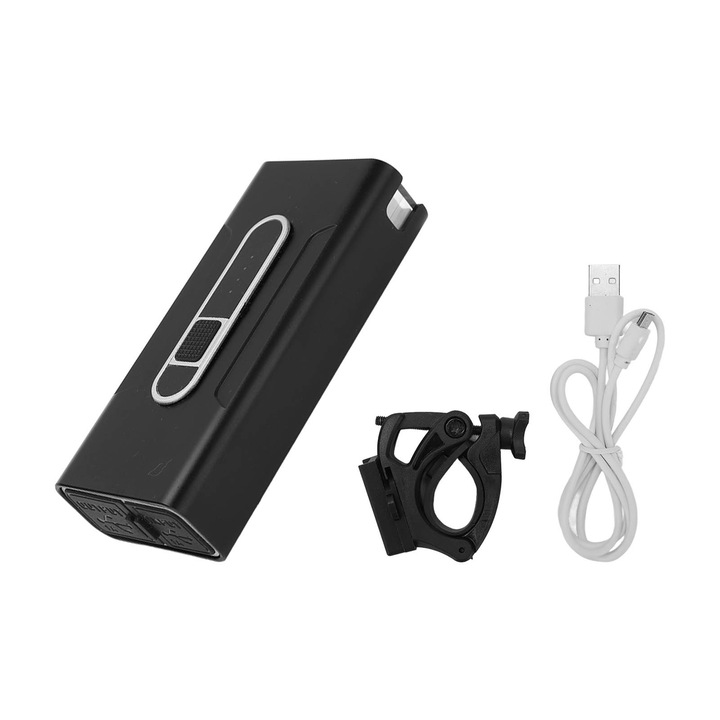 Alumínium kerékpár lámpa, 4 mód, vízálló, USB kábel, tartó, fekete