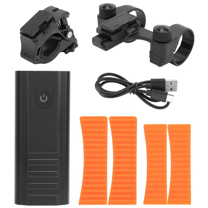 USB-s újratölthető mountain bike első lámpa, 5 mód, fehér