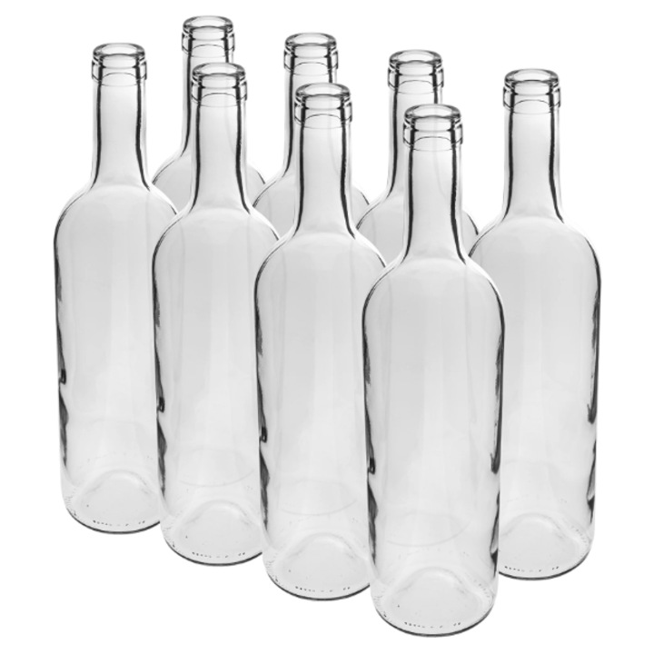 Set 8 sticle pentru vin 750 ml, sticla transparenta