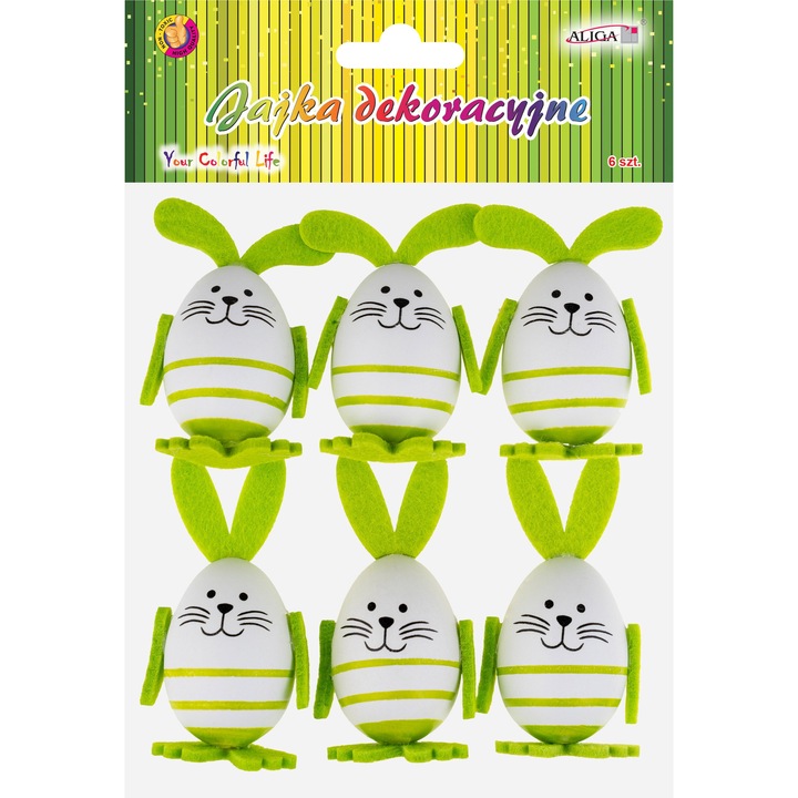 Set de oua plastice de Paste cu iepurasi, Aliga, 8cm, 6 bucati