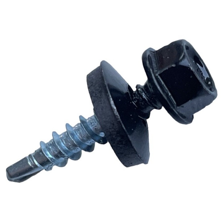 Surub autoperforant, OEM, Otel zincat, Acoperirea galvanizata ofera o protectie excelenta impotriva coroziunii, Capul de spalare distribuie presiunea uniform, Otelul de inalta calitate asigura durabilitatea, Design robust, 4.8 mm x 25 mm, Negru