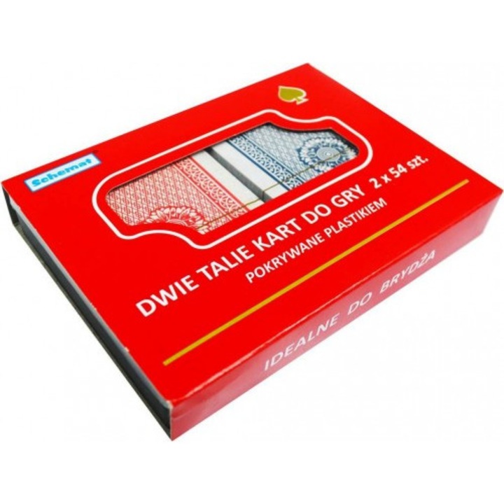 Set de carti de joc 2 talie, Schemat, 54 carti, acoperite cu plastic, ideal pentru bridga