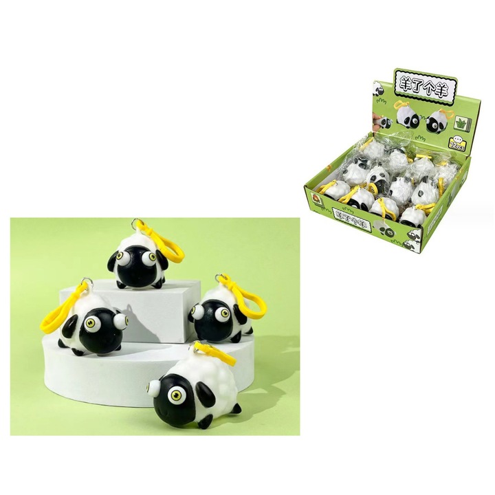 Jucarie interactiva copii 7&7 breloc oaie ochi mobili 6x4x4cm