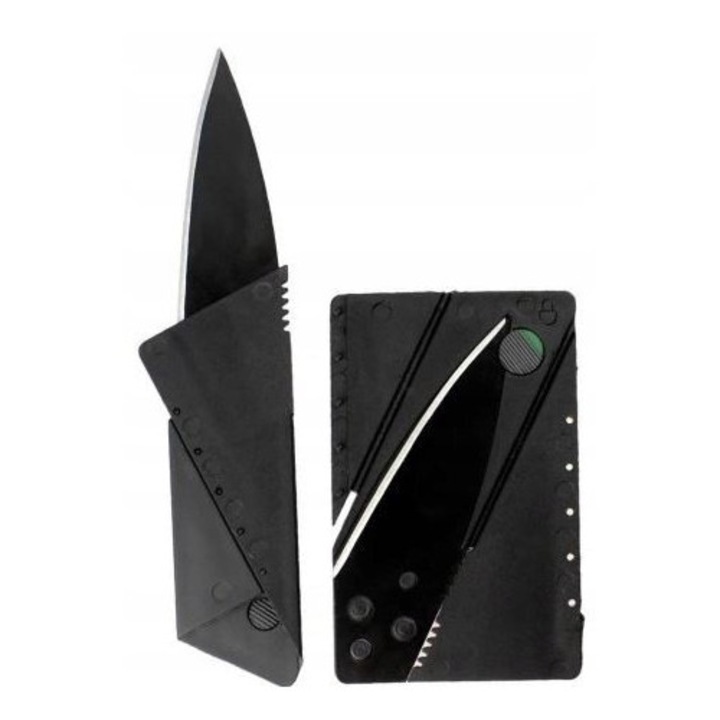 Cutit pliabil de supravietuire, Pronett, forma de card, 7 cm, teflonat, 14,5 cm desfacut, set 10 bucati