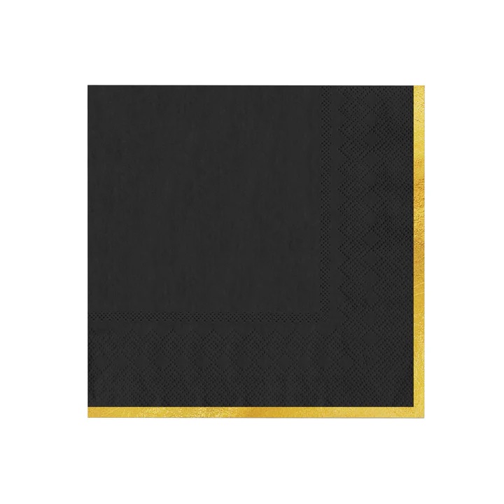 Set servetele negre cu margine aurie, Party Pal, 33x33cm, 10 bucati
