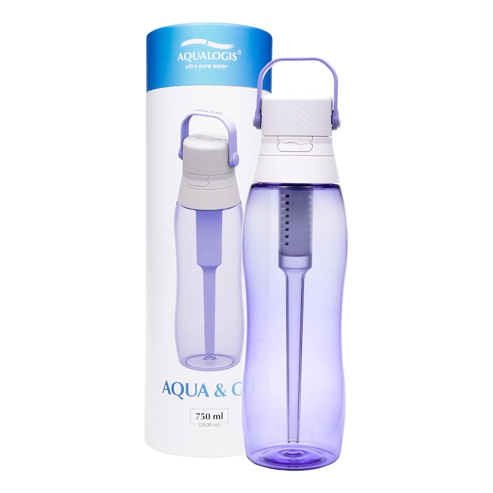 Sticla filtranta Aqualogis Aqua&Go 0,75l, lavanda, set cu filtru