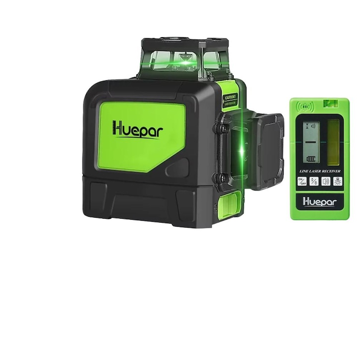Nivela laser, Huepar, 902CG, 360 grade, cu detector, verde/negru