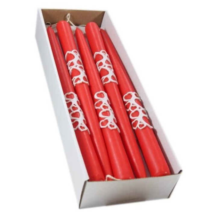 Комплект от 10 декоративни конусовидни свещи ZAWA, червени, с парафинова апликация