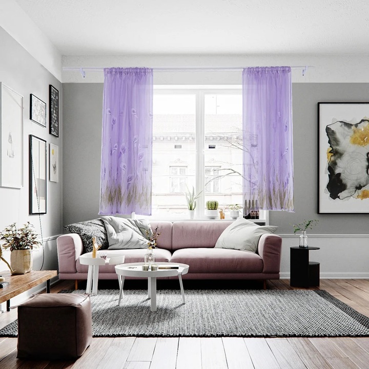 Draperie tulle YANYXR, flori narcise, multicolor, 100x130cm