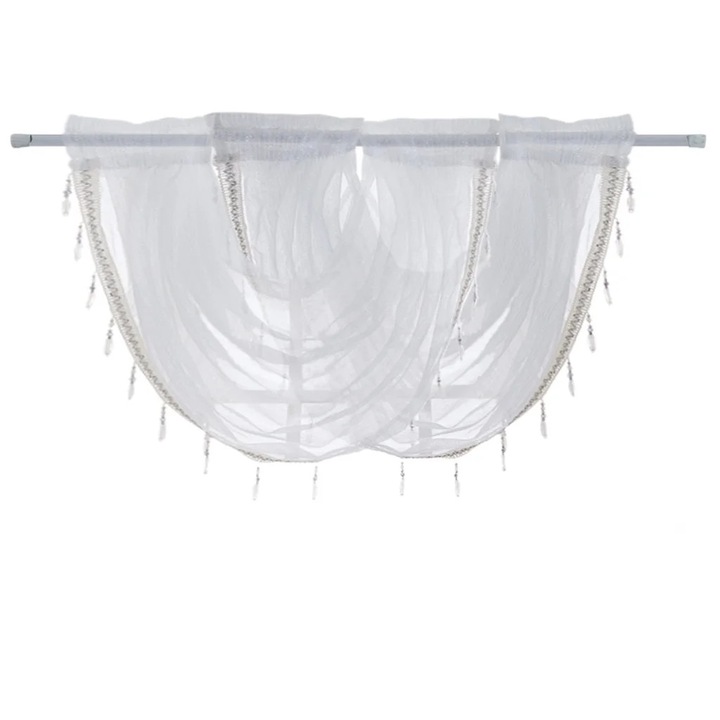 YANYXR 2 db-os függöny szett, fehér voile, hímzett, 145x94cm, rojtok