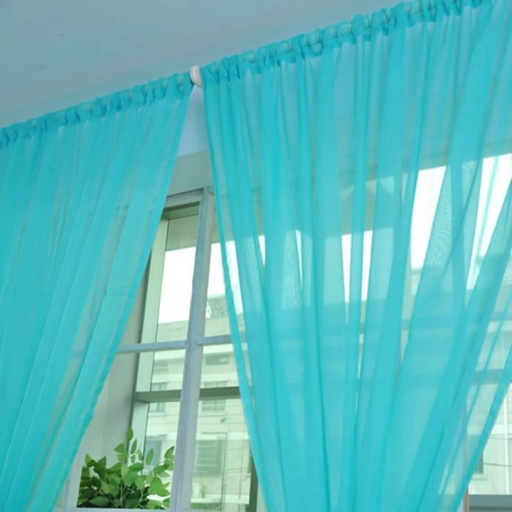 Set 2 Perdele Tulle YANYXR Albastru Frunze 200x100cm