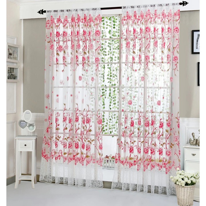 Draperie voal YANYXR Peony roz 200x100cm