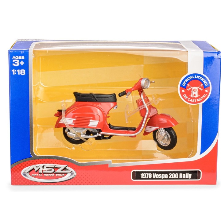 Daffi Vespa 200 Rally 1976 играчка мотоциклет, жълт, 1:18