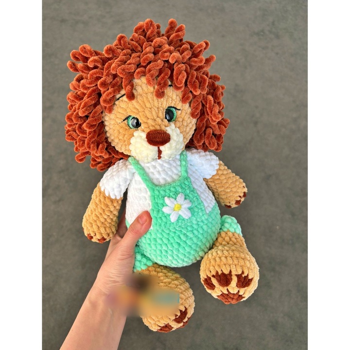 Leu imbracat Crosetat Handmade, Jucarie moale pentru Copii, 33 cm