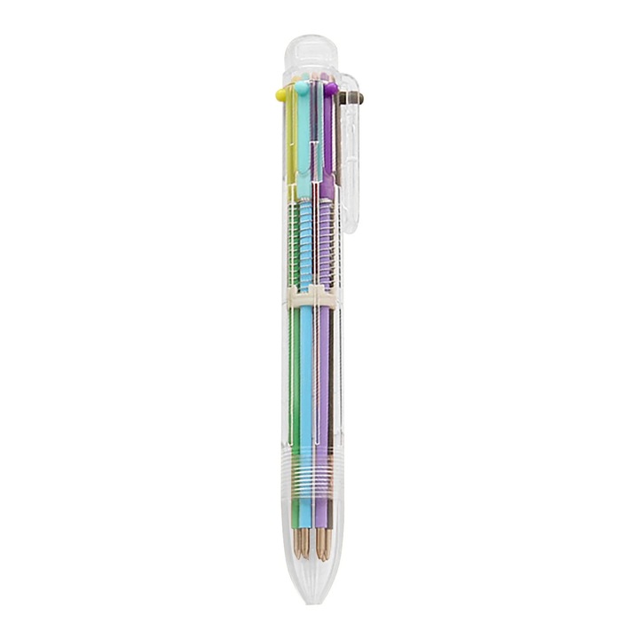 Pix cu bila multicolor transparent 6 culori 0.5mm 15x1x1cm