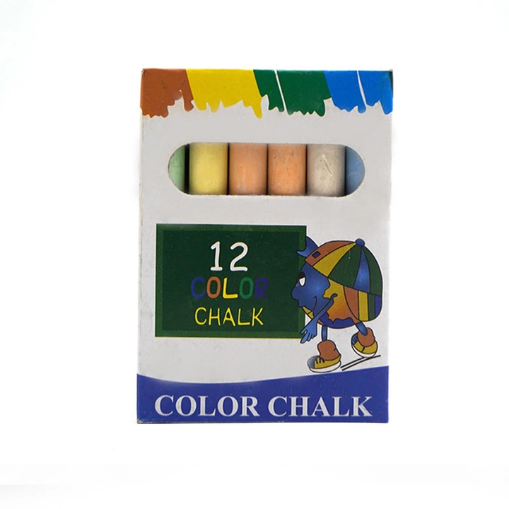Set 12 buc creta colorata pentru tabla, 8x6x2 cm, portabil, fara praf