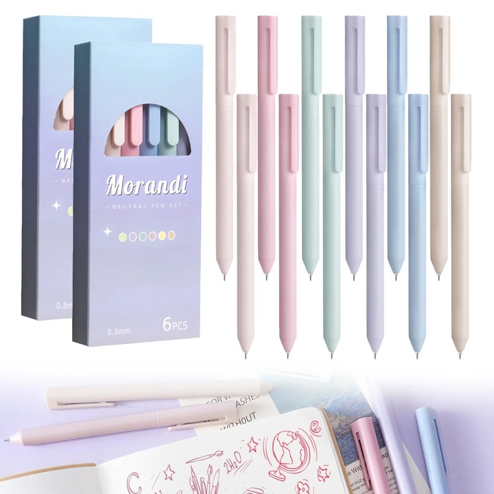 YANYXR pasztell gél toll készlet, 6 db, visszahúzható, 0.5mm hegy, többszínű, 1ml