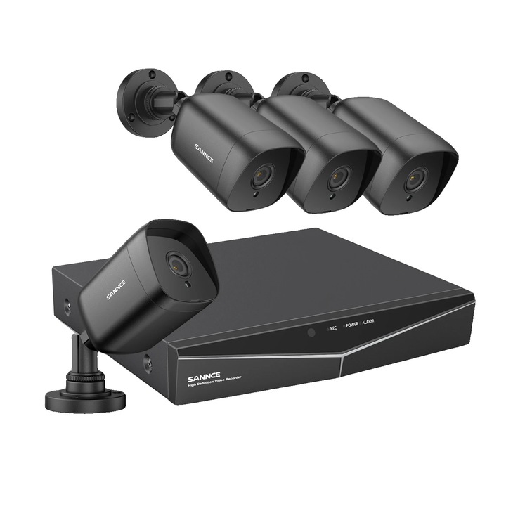 Система за видеонаблюдение, 5MP, нощно виждане до 30 м, водоустойчива IP66, комплект от 4 бр., размери 255x236x44 мм