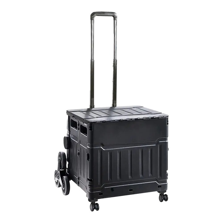 Carucior de cumparaturi portabil, design pliabil, roti usor de manevrat, negru