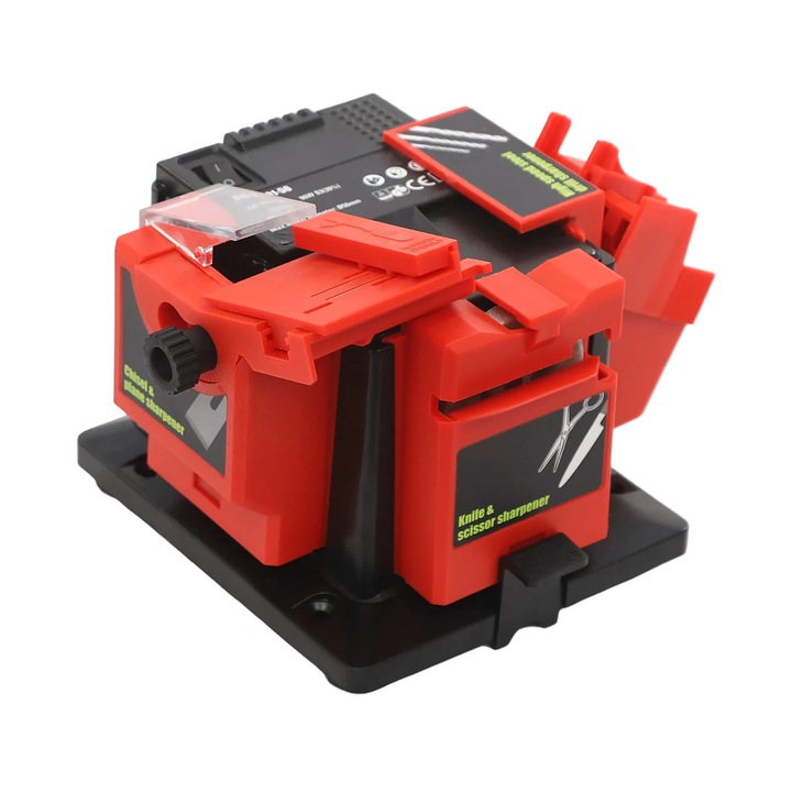 Masina de ascutit electrica, Ascutitor multifunctional, 230–240V priza UE, 1350 rpm, Dalti 6–51 mm, burghie 3, 5–13 mm, Unghi 15–50°, Cablu 2 m, Rosu