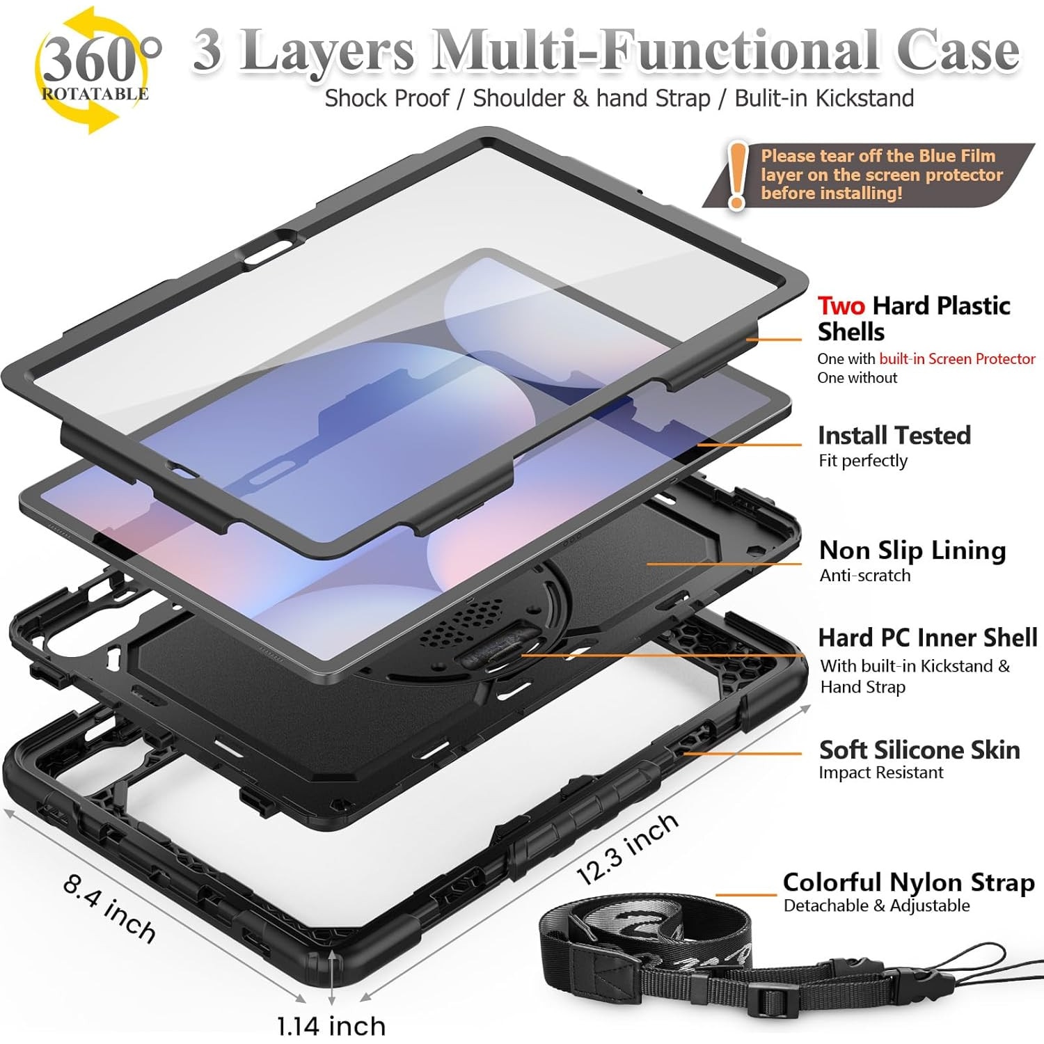 Pachet 360: Husa cu folie integrata pentru Samsung Galaxy Tab S10 FE+ Plus 13.1 inch Shockproof Armor negru