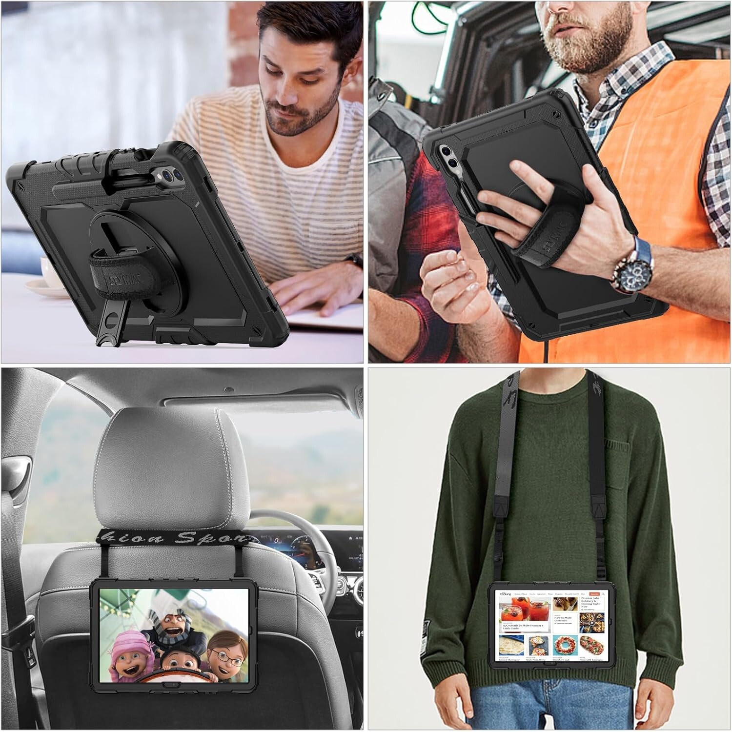 Pachet 360: Husa cu folie integrata pentru Samsung Galaxy Tab S10 FE+ Plus 13.1 inch Shockproof Armor negru