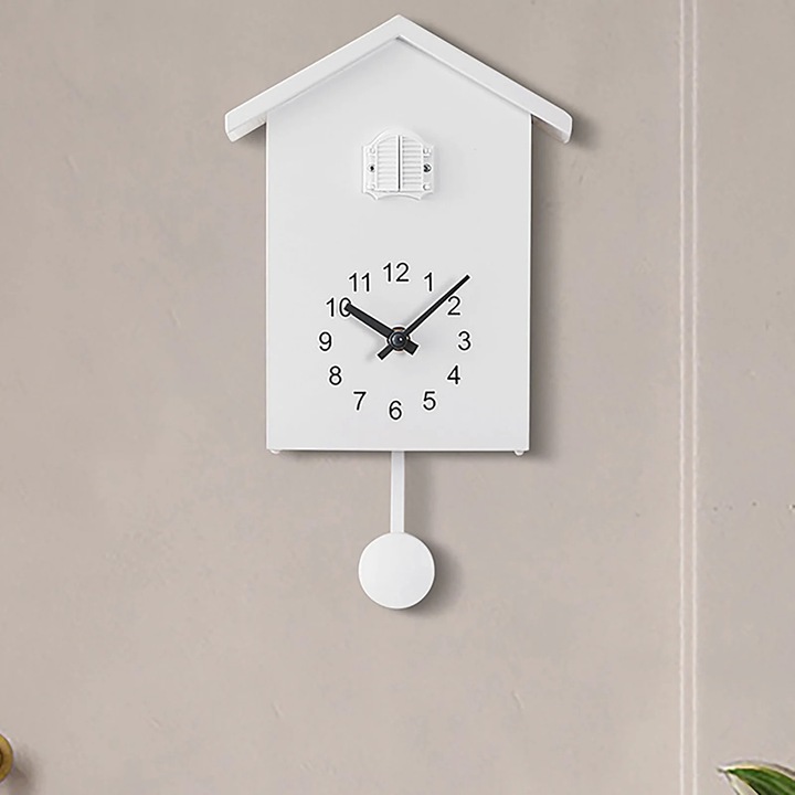 Kakukkos falióra, minimalista dizájn, fehér, 27x25,5x12cm