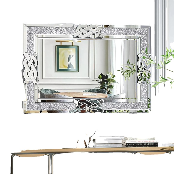 Téglalap alakú falitükör, fényes ezüst kivitelben, 120x60cm