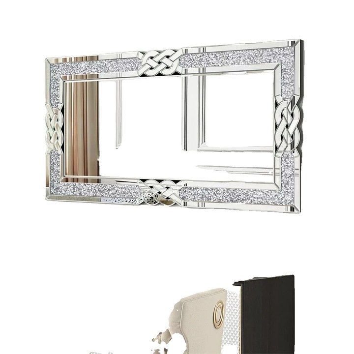 Falitükör, téglalap alakú kialakítás, fényes felület, ezüst, 90x60cm