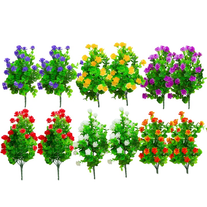 Комплект 12 пакета изкуствени цветя, ZGGZERG, UV устойчиви, Не избледняват лесно, Лесни за поддръжка, Многократна употреба, За сватбени букети тип Направи си сам, флорални аранжировки, декорации за дома, Пластмаса, Височина 34 см, Многоцветен
