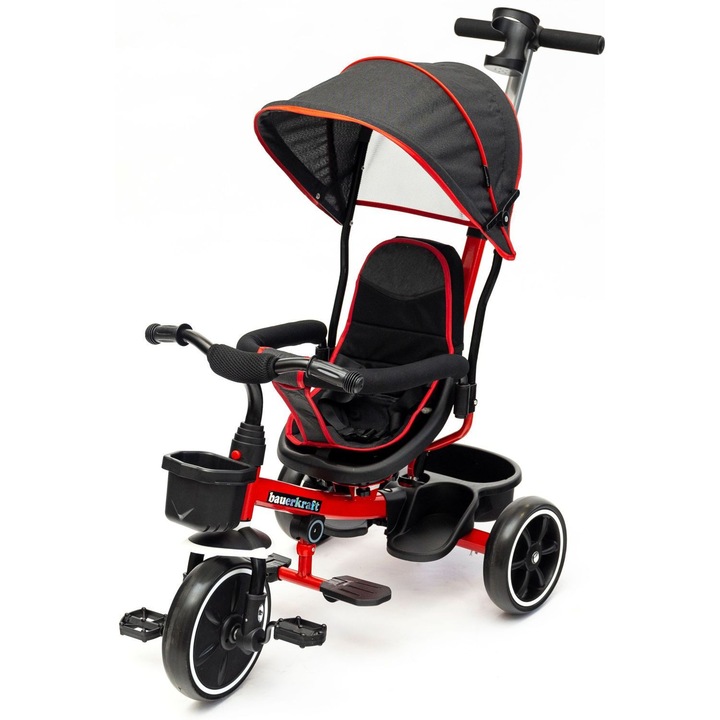 Триколка Bauerkraft 2 в 1 със сенник, червена, размери 66x22x32см