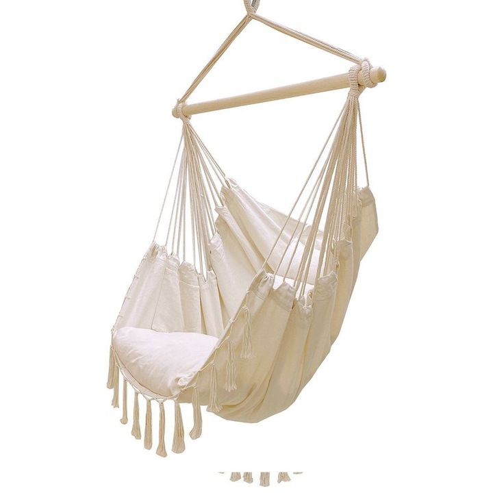 Висящ хамак, bauerkraft, 130 кг, 80x130 см, бежов, с 2 възглавници