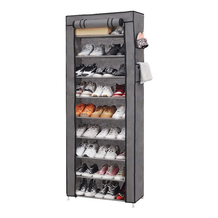 Поставка за обувки, Сгъваема, bauerkraft, 9 рафта, дишащ материал, 57x27x161.5 см