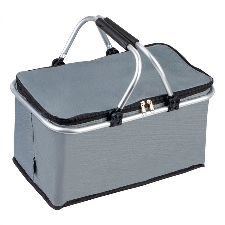 Cos termic pliabil pentru picnic, bauerkraft, 25l, gri, 46x28x23+17cm