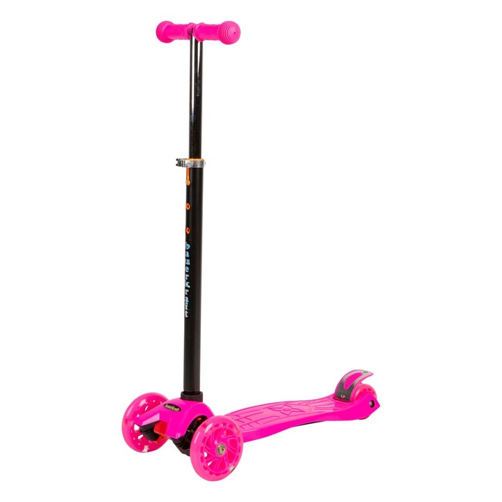 Сгъваема тротинетка за деца, Bauerkraft, 3 колела, с LED колела, максимално тегло 50 кг, регулируема височина 73-83 см, розова