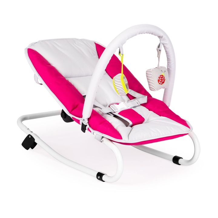 Люлеещ се стол Bauerkraft, бял/розов, 43x12x73см, 0-6 месеца, 3 точки