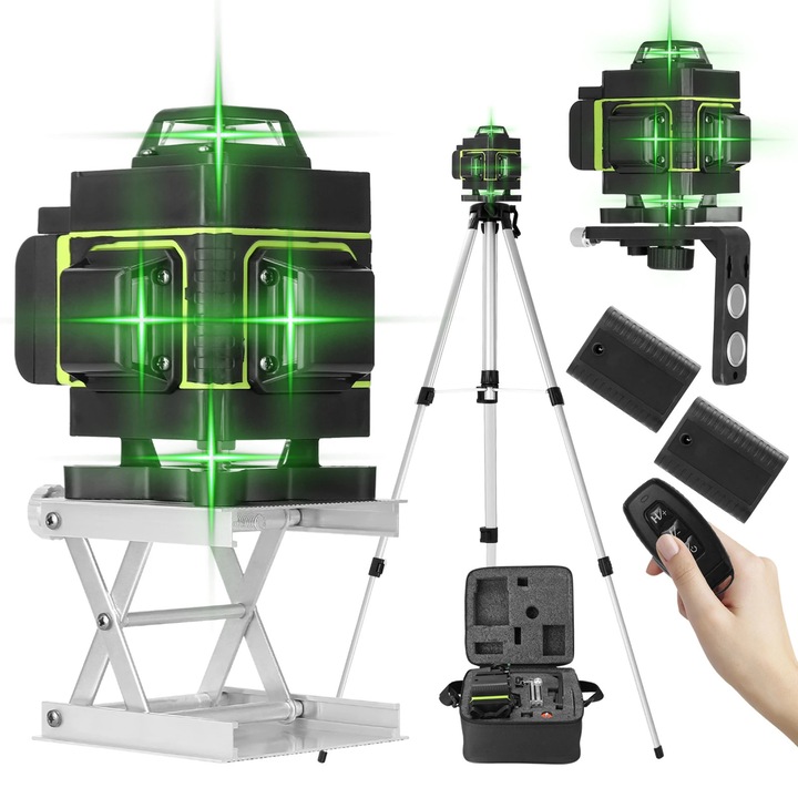 Instrument de nivelare multifunctional cu 16 linii, raza laser 360, functie de auto-nivelare, impermeabil IP54, dimensiuni 126x101x132mm, priza EU