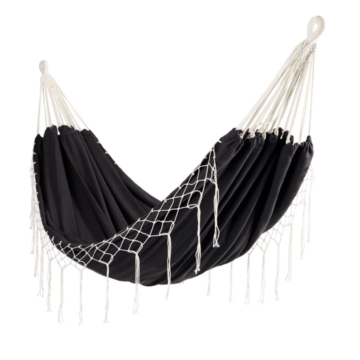 Хамак бохо, bauerkraft, Двоен, 200x150 см, графит, включва 2 въжета за закрепване