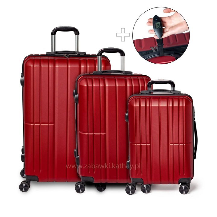 Комплект колички XXL бордо 3в1, Bauerkraft, ABS, 4 колела, с безплатен кантар за багаж, размери: 74x47x30см, 64x42x26см, 55x38x21см