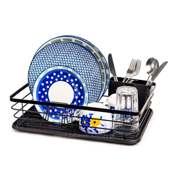 Сушилник за чинии Bauerkraft, с тава, черна, 43x32x11 см, комплект с място за прибори