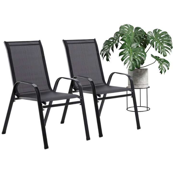 Комплект от 2 стола, Bauerkraft, метал, 55x70x90 см, черен