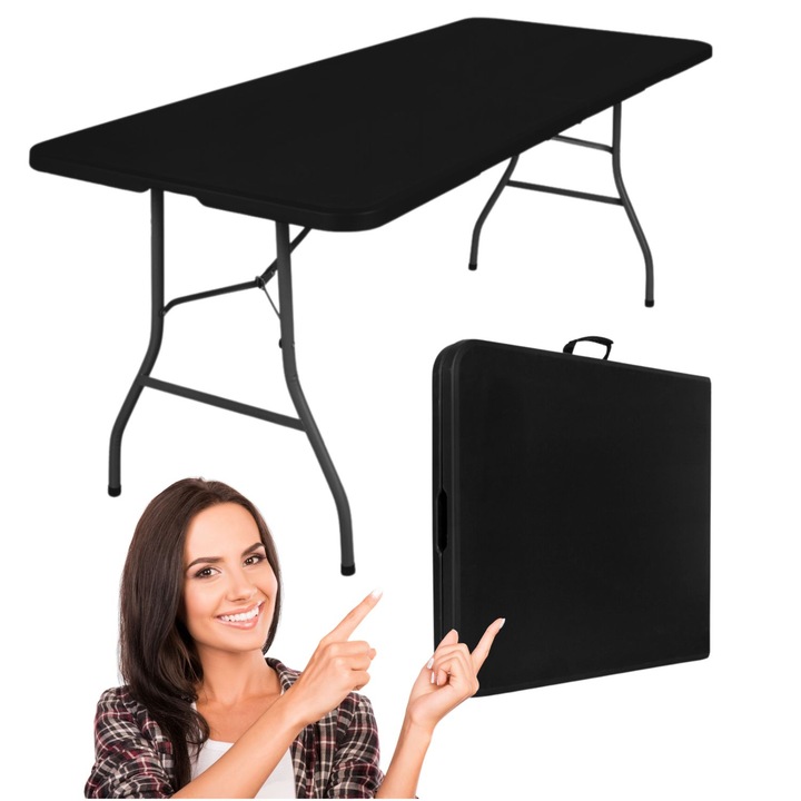 Masa pliabila de gradina Bauerkraft, 180cm, metal/plastic, rezistenta la apa, neagra