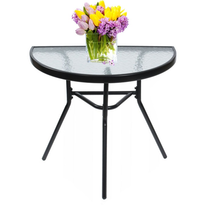 Masa gradina, bauerkraft, rotunda din sticla, 70x40cm, neagra