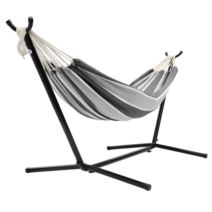 Двоен хамак със стойка, Bauerkraft, 200x150 см, материал памук и полиестер, товароносимост 120 кг, черен
