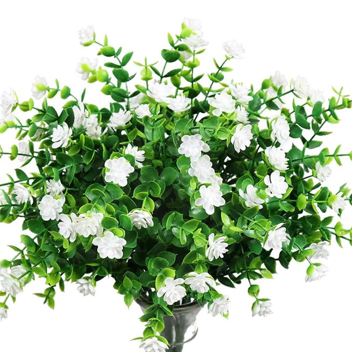 Set 12 Pachete De Flori Artificiale, ZGGZERG, Rezistente UV, Nu se estompeaza usor, Usor de intretinut, Reutilizabil, Pentru buchete de mireasa de nunta DIY, aranjamente florale, decoratiuni pentru casa, Plastic, Inaltime 34 cm, Alb