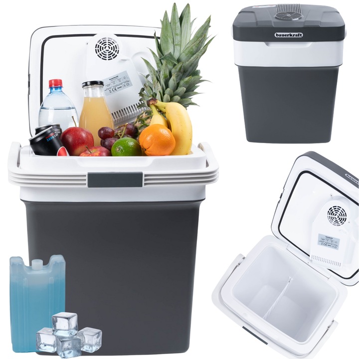 Преносим хладилник 29л, Bauerkraft, бяло-графитен, с електронен дисплей, 32x41x48см