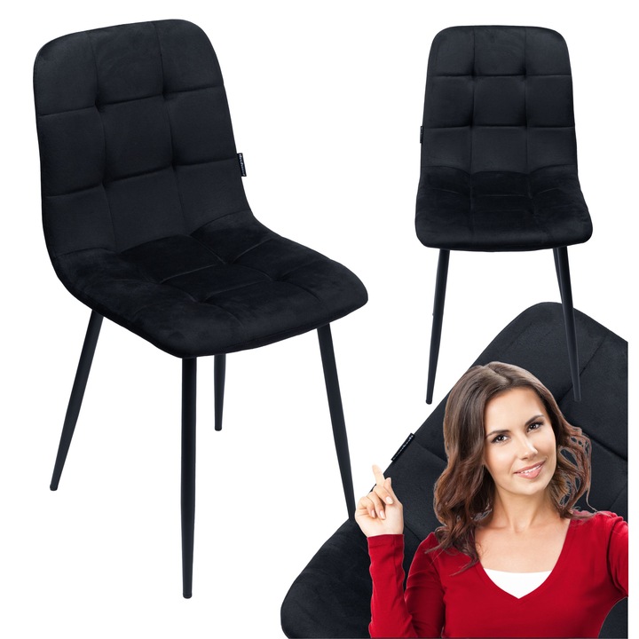 Kárpitozott velúr szék, bauerkraft, modern dizájn, fekete, 120 kg