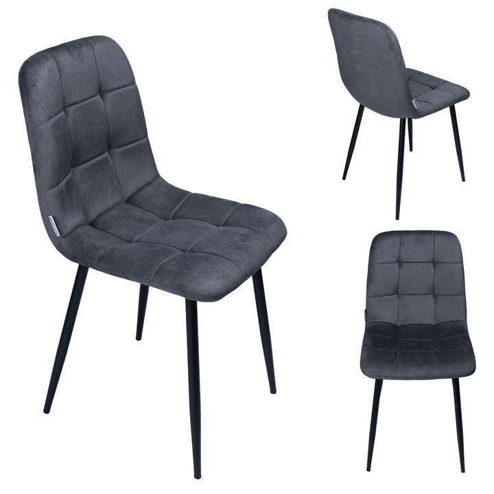 Scaun tapizat din velur, bauerkraft, grafit, design modern, picioare metalice