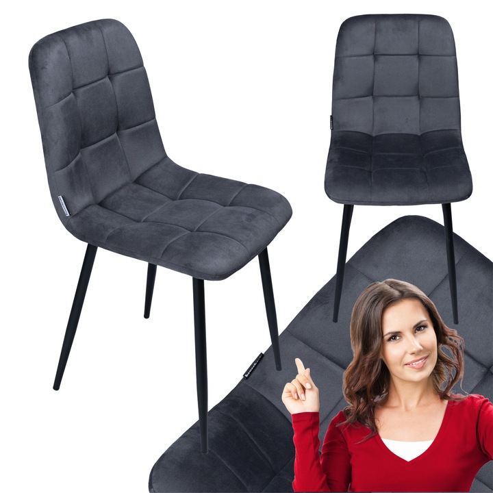 Kárpitozott velúr szék, bauerkraft, grafitszürke, modern dizájn, fém lábak