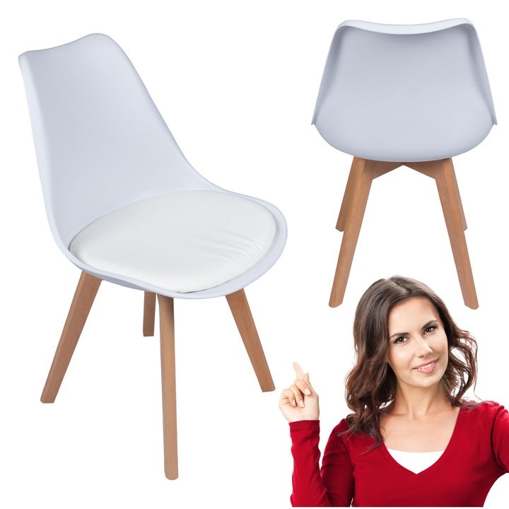 Modern szék párnával, Bauerkraft, skandináv stílusú, fehér, különböző méretekben